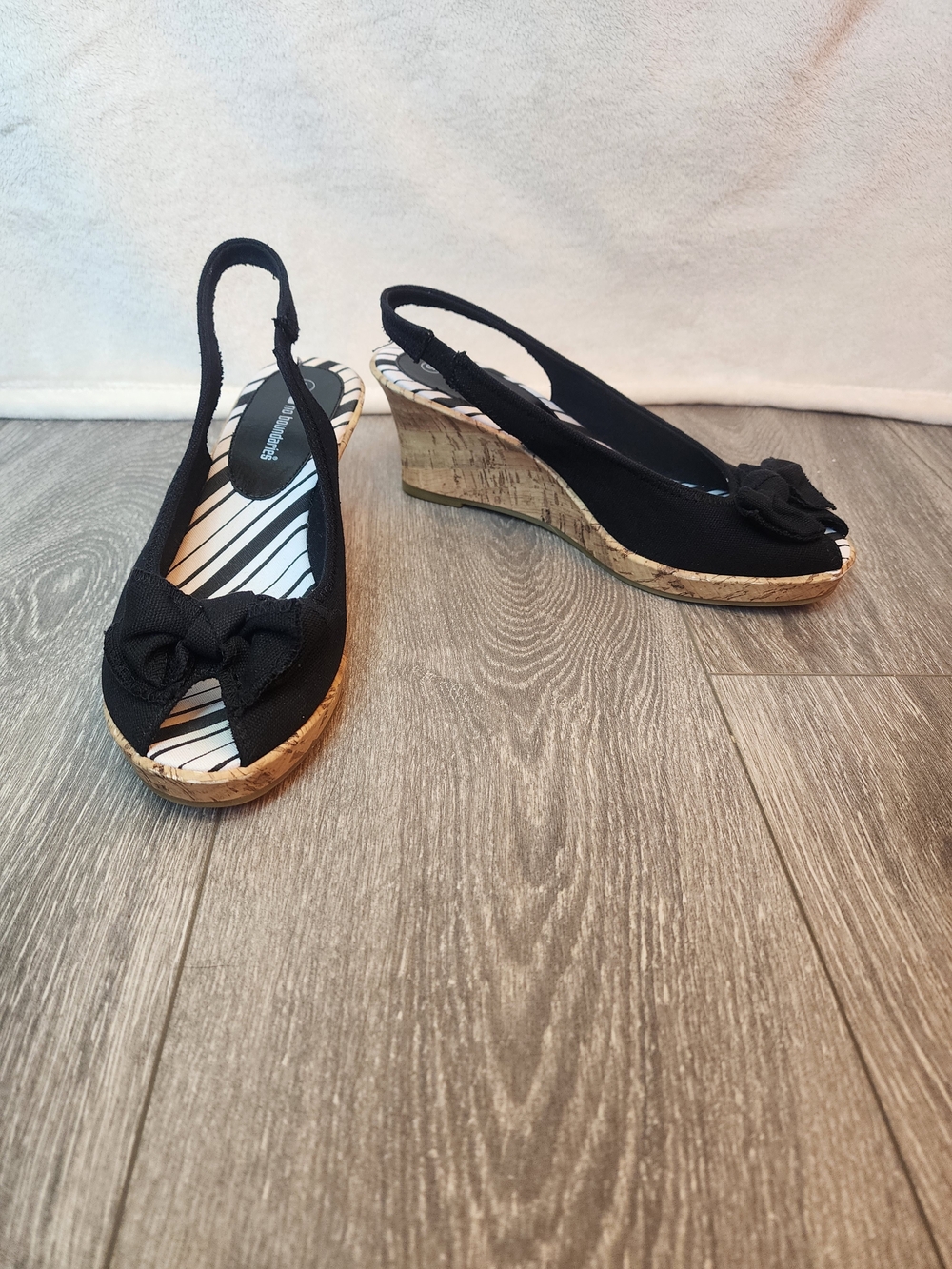 Black Summer Chunky Wedge Sandals with Bow Women's Size 9